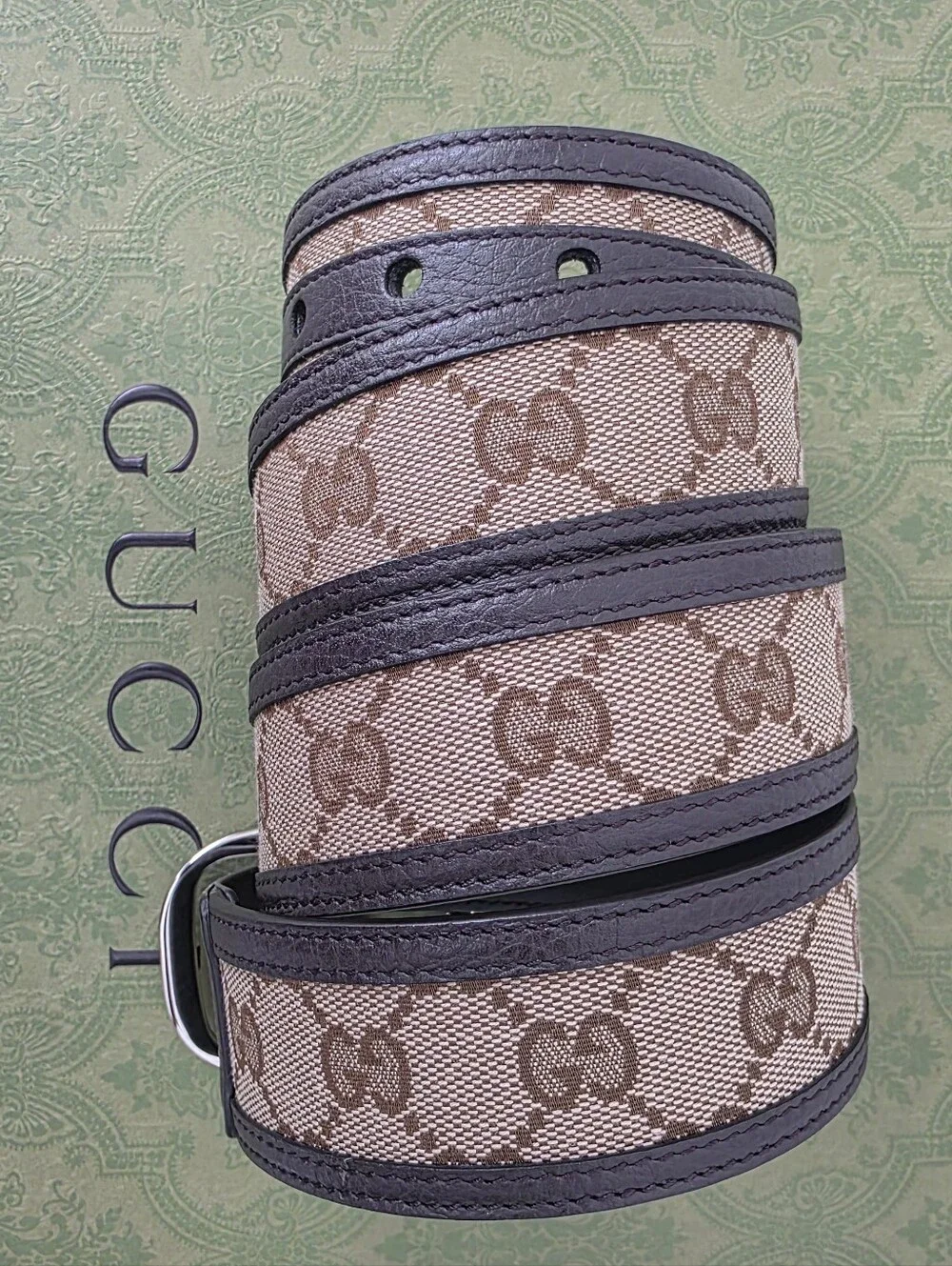 Auth Gucci GG Canvas Leather Belt